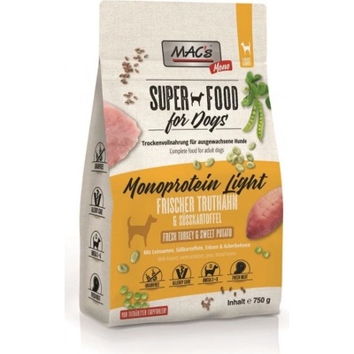 MAC's MONO Light Senior Adult GRAIN FREE - суха храна за кучета с наднормено тегло или застаряващи с пуешко месо 0, 750 кг - Германия - 90543