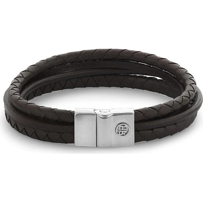Rebel & Rose Pánský kožený náramek s bezpečnostní sponou Full Metal Premium Combo Brown RR-M0055-S-M
