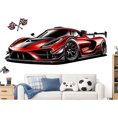 Nalepte.cz Červený supersport textilní přelepitelná samolepka na zeď arch 130 x 49 cm