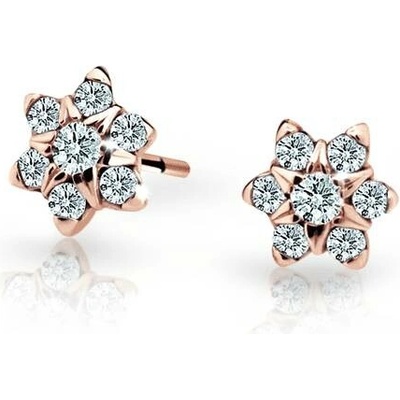 Danfil dětské náušnice kytičky C2152 z růžového zlata s kamínky White zapínání puzeta