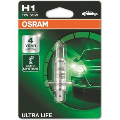 OSRAM КРУШКА АВТОМОБИЛНА ОСРАМ h1 ult 55w 12v КЪСИ СВ. И ХАЛОГЕНИ 4г ГАРАНЦИЯ ЖЪЛТА (20610065)