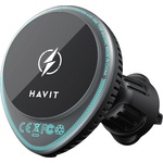 Havit - Стойка за кола с безжично зареждане (W3036) - с охладител, за вентилационен отвор, 15W - Черна