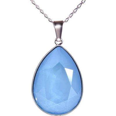Swarovski Elements Stříbrný náhrdelník modrá slzička, kapka 34252.3 Summer Blue (modrá mléčná, světlá azurová)