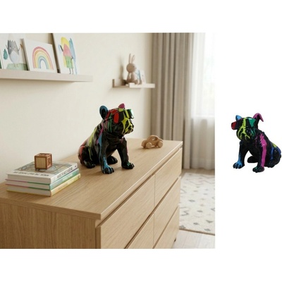 Pop art barevná socha psa – buldoček dekorace do bytu (neon barvy) – 40 cm