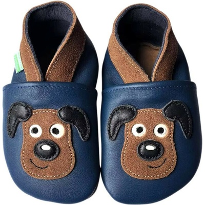 Hopi Hop kožené capáčky Barefoot Psík na modrej