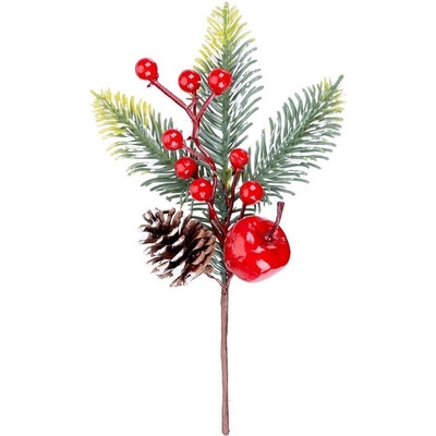 MagicHome Vánoční větvička s jablkem a bobulemi 23 cm