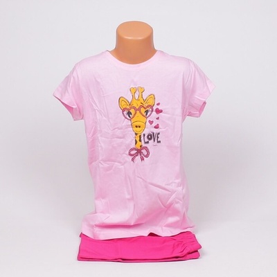 Детска лятна пижама в цикламено и розово с апликация на жирафче