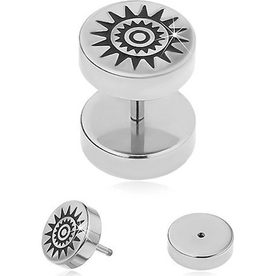 Šperky eshop falešný ocelový piercing do ucha černé ohnivé slunce PC28.02