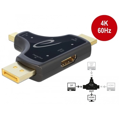 Delock Адаптер 3 в 1 HDMI / DisplayPort / mini DisplayPort към HDMI 4K 60Hz TM черен, Delock 64059 (64059)