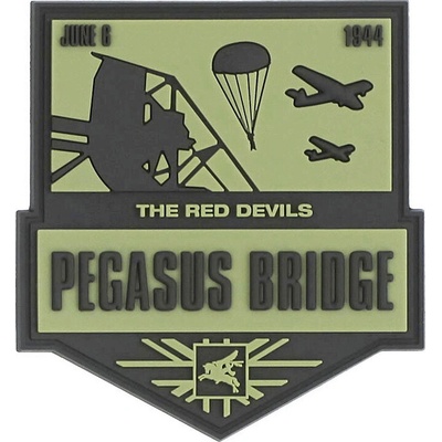 Gumová nášivka 101 Inc Pegasus Bridge The Red Devils - olivová-čierna
