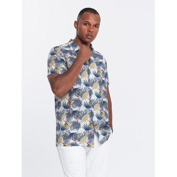 Ombre Clothing Бяла шарена мъжка риза с къс ръкав Ombre Clothing Ombre Clothing | Byal | МЪЖЕ | S