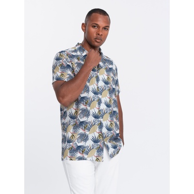 Ombre Clothing Бяла шарена мъжка риза с къс ръкав Ombre Clothing Ombre Clothing | Byal | МЪЖЕ | S