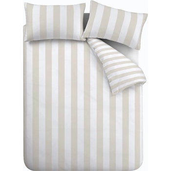 Catherine Lansfield Бяло-бежово двойно удължено спално бельо 230x220 cm Cove Stripe - Catherine Lansfield (BD/58100/W/KQS/NT)