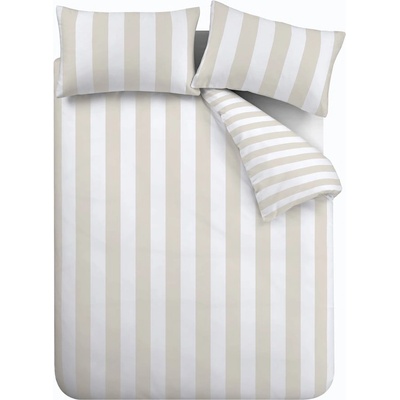 Catherine Lansfield Бяло-бежово двойно удължено спално бельо 230x220 cm Cove Stripe - Catherine Lansfield (BD/58100/W/KQS/NT)