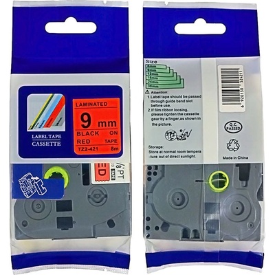 Label Brother TZ-421 - kompatibilná páska - 9mm, podklad: červená/písmo čierne - laminovaná
