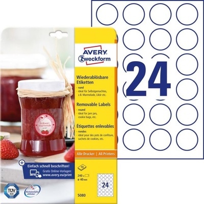 Avery-Zweckform 5080 Ø 40 mm papier biela 1 sada premiestniteľné univerzálne etikety; 5080
