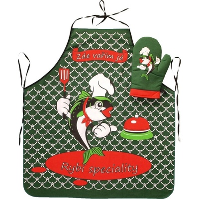 Forbyt Zástěra a chňapka Ryba set zelená