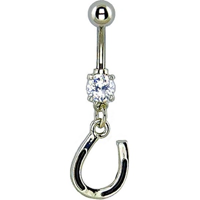 Šperky eshop piercing do pupíku podkova dva černé gravírované pásy W02.18