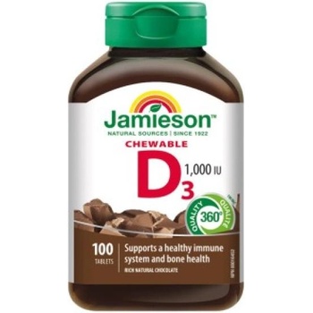 Jamieson Витамин D3 1000 IU таблетки за смучене с вкус на шоколад 100 таблетки