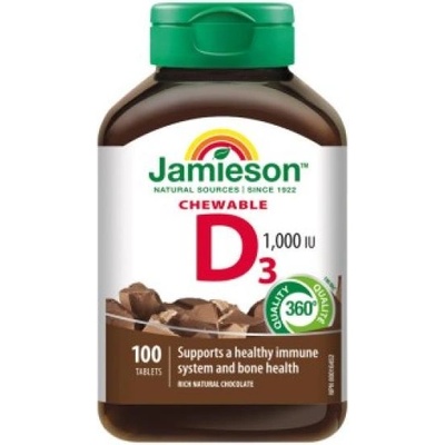Jamieson Витамин D3 1000 IU таблетки за смучене с вкус на шоколад 100 таблетки