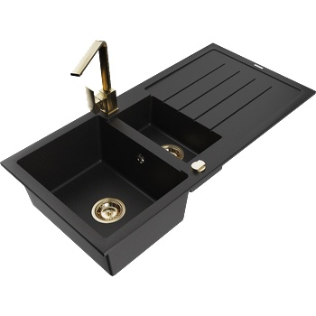 Mexen Andres гранитна мивка с 1, 5 камери и отцедник и кухненски смесител Rita, черен - 6515-77-670300-50 (6515-77-670300-50)