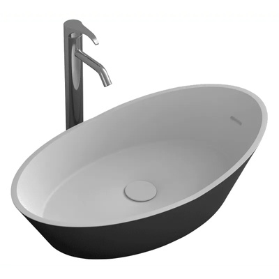 Inter Ceramic Мивка за баня ICB 683B, монтаж върху плот, твърда повърхност, черен мат + бял мат, 67x38x18см (683B)