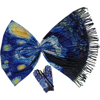 Image 1 of Двулицев дамски шал и ръкавици - Ван Гог - Звездна нощ