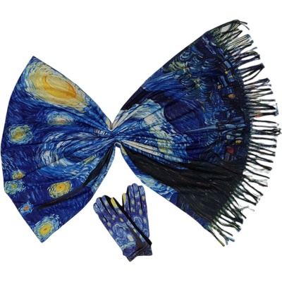 Двулицев дамски шал и ръкавици - Ван Гог - Звездна нощ