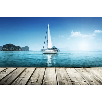 DIMEX ART s. r. o Флизелинов фототапет яхта на дървения кей 375 x 250 см
