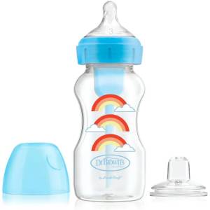 Dr. Brown's Преходно шише Dr. Brown's Wide-Neck Options+, Blue Rainbows, 270 ml (072239317280) - ozone