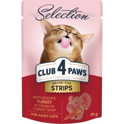 CLUB 4 PAWS Premium Plus prúžky moriaka v smotanovej mrkvovej polievke 85 g