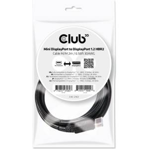 Club 3D Кабел Club 3D - CAC-2163 (Mini DisplayPort към DisplayPort 1.2, 2 м, 4K 60Hz, двупосочен, 21, 6 Gbps, със заключване) (CAC-2163)