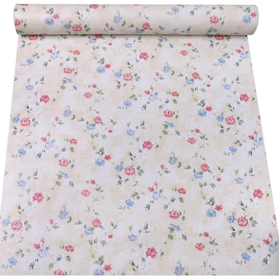 Samolepiace tapety 45 cm x 10 m IMPOL TRADE 9033, ružičky modro-červené na krémovom podklade, Samolepiace tapety