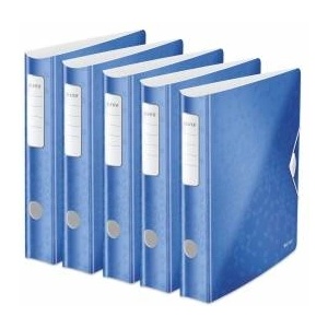 Leitz quality folder 180° Active WOW, pack of 5, A4, narrow, rounded spine, 6.5 cm wide, elastic band closure, light polyfoam, plastic folder, WOW series, blue, 11070036