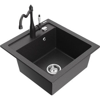 Mexen Vito гранитна мивка с 1 отделение с кухненски смесител Carla, черно на точки - 6503-76-670700-76 (6503-76-670700-76)