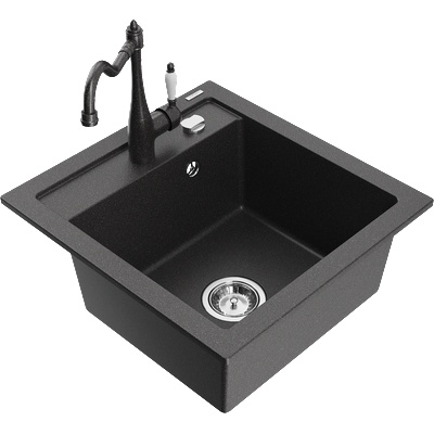 Mexen Vito гранитна мивка с 1 отделение с кухненски смесител Carla, черно на точки - 6503-76-670700-76 (6503-76-670700-76)