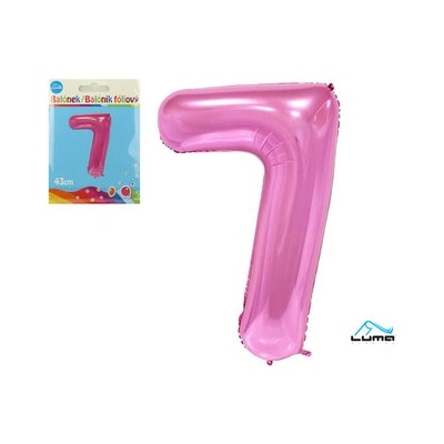 Balónek foliový č. 7 RŮŽOVÝ 43cm LUMA