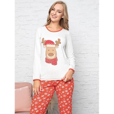 Коледна пижама в бяло и червено с елен