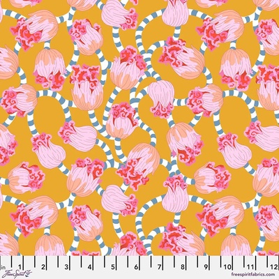 Bavlněná látka květinová oranžová | Penny Jeffries – Blostma & Song – Dancing Swirl