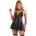 Рокля с кожен ефект и колие, лъскава - Dress Leather Straps Black L/XL (D-242657)