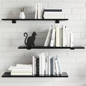 vidaXL Рафтове за етажерка, 8 бр, черен гланц, 80x30x1, 5 см, ПДЧ (805327)