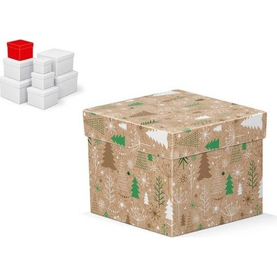 MFP vianočná darčeková krabica s vekom, rozmer 12x12x10cm, hnedý kraft s potlačou