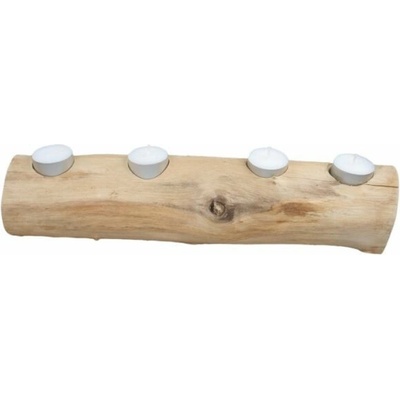 Dřevěný svícen podélný na čtyři čajové svíčky cca 30x10cm bez kůry