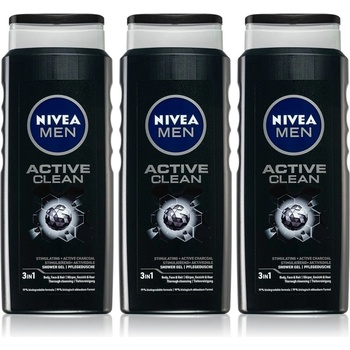 Nivea Men Active Clean sprchový gél 3 x 500 ml darčeková sada