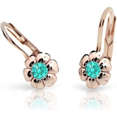 Danfil dětské náušnice kytičky C2151 z růžového zlata s kamínky Mint Green zapínání klapka