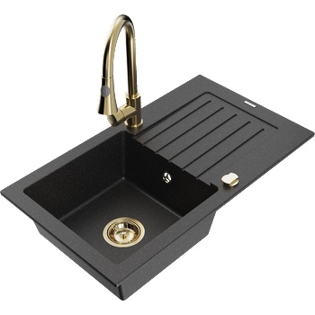 Mexen Pablo гранитна мивка с 1 корито с отцедник и кухненски смесител Elia, (6510-73-670101-50)