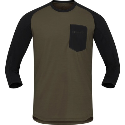Norrøna Мъжка фланелка с дълъг ръкав за колоездене Norrøna Skibotn Equaliser Merino 3/4 T-Shirt Cycling jersey - Olive Night / Caviar Black (056-3663-0311)