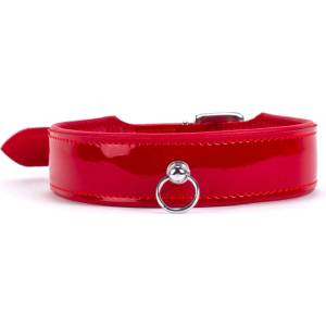Devil Sticks Patent Leather Collar with Lamb Leather Backing Red