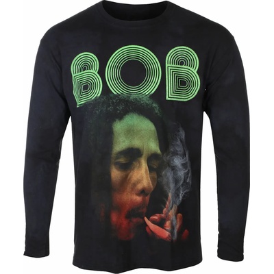 ROCK OFF мъжка тениска с дълъг ръкав Bob Marley - Дим Градиент - ЧЕРЕН - Боядисване чрез Потапяне - BMALST32MDD