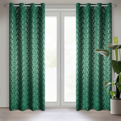 Takoy DESIGN 91 Zatemňovací závěs POLI typu blackout s geometrickým stříbrným potiskem-HF-372585 | 140 x 250 cm